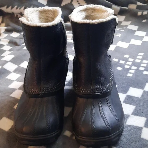 Sorel Black Leather Ankle Rubber Sherpa Lined Boots NL2135-010 Size 9 - Picture 1 of 16